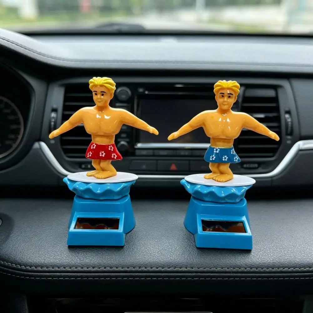 Moving Solar Car Ornament Surfer Boy Solar Car Nodding Toy Dashboard Bobblehead Cartoon Swing Shaking Figure for Office Desk