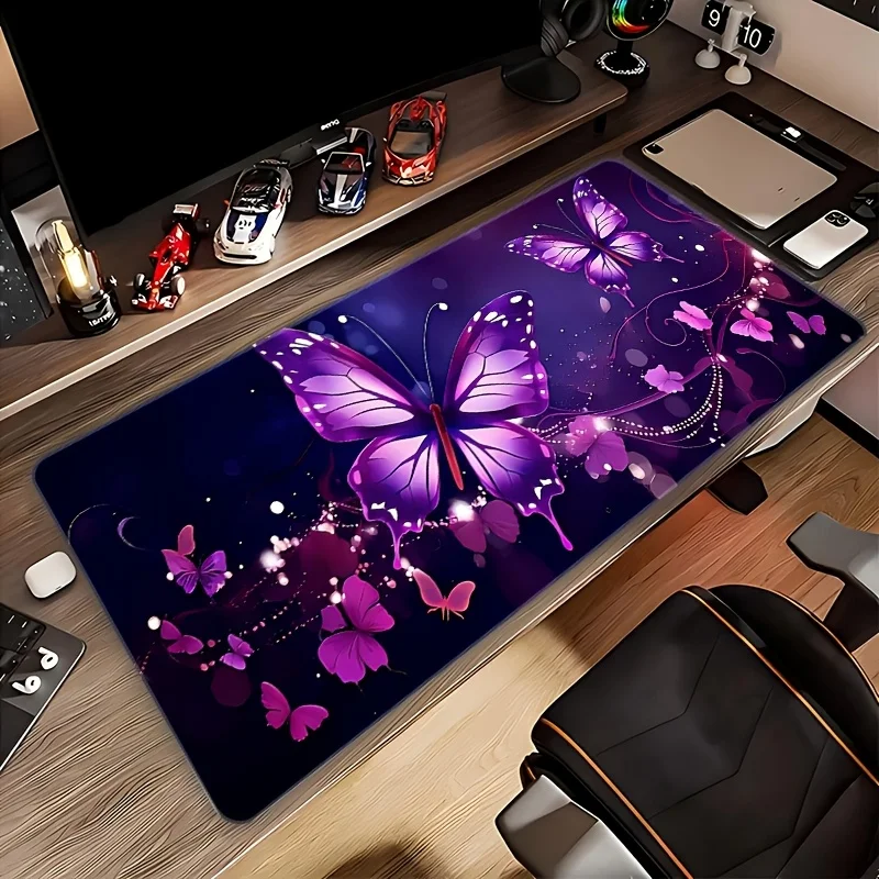 

Большой коврик для мыши XXL Dreamy Butterfly Floral Purple, коврик для стола, коврик для клавиатуры, нескользящая резиновая основа для офиса и игровых аксессуаров, 1 шт.