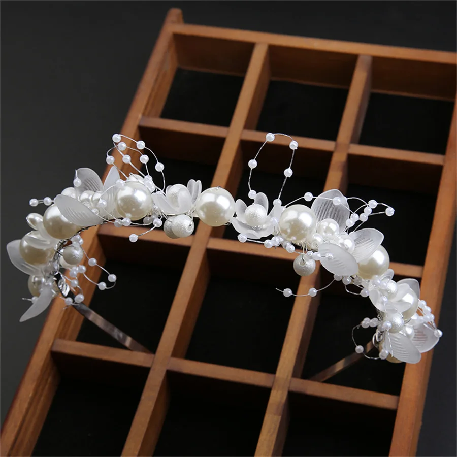 Korean Fashion Simple Pearl Headband Women Girls Children Flower Garland Headband Bride Wedding Crown Sweet Beaded Headpiece