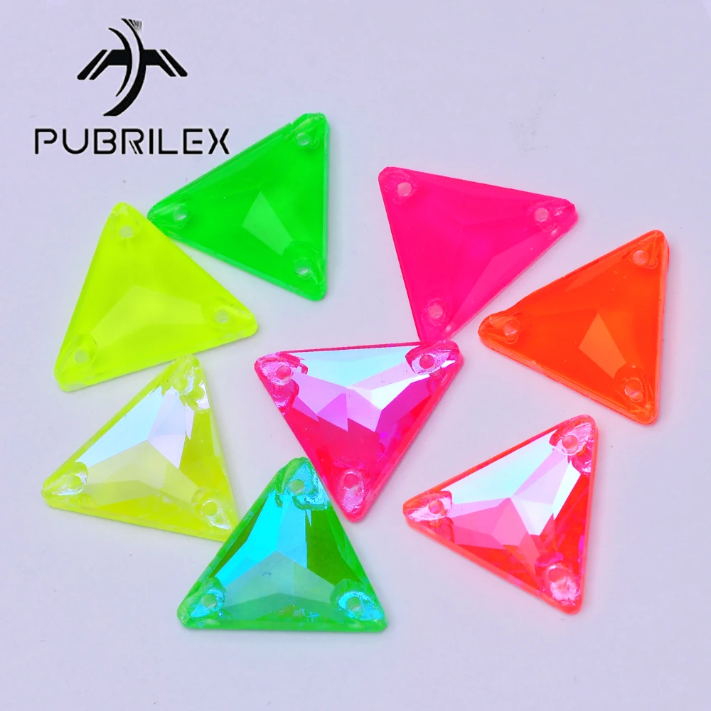 

Wholesale Triangle Edges with Chamfers Sew on Rhinestones Neon Colors Glass Sewing Flatback Crystal for Garment Accessories