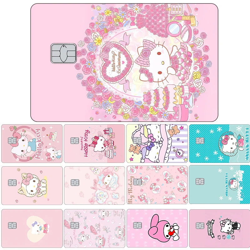 Anime Cartoon Sanrios Laser Bank Traffic Card Small Big No Chip Credit Debit Card Kawaii Glitter Film Skin Sticker Cover Tape