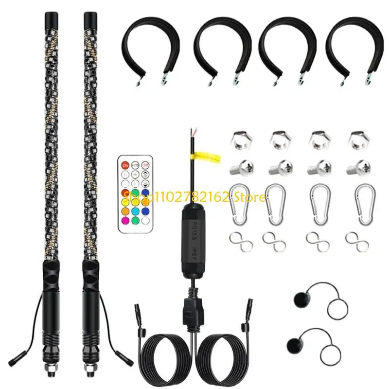 

547B Double LED Flagpole Lights set Twin 2FT LED Flag Poles Lights Remote Control Flagpole Lights for Celebrations & Displays