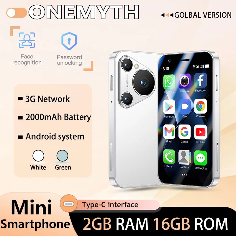 Mini smartphone ONEMYTH P70 Pro Max, telefone pequeno Android de 3,0 polegadas, bateria de 2.000 mAh, cartões SIM duplos