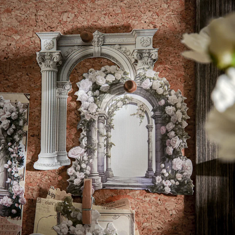 15 Sheets Retro Arch Floral Theme Basic Hand Curtain Decorative Backing Paper