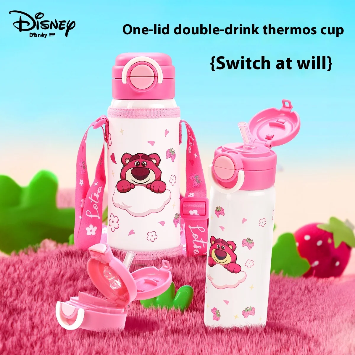 1pc 550ml Disney Dual Drink Thermos Stainless Steel Capacity Leak-Proof cup Stylish and Trendy Water Bottle Christmas gift