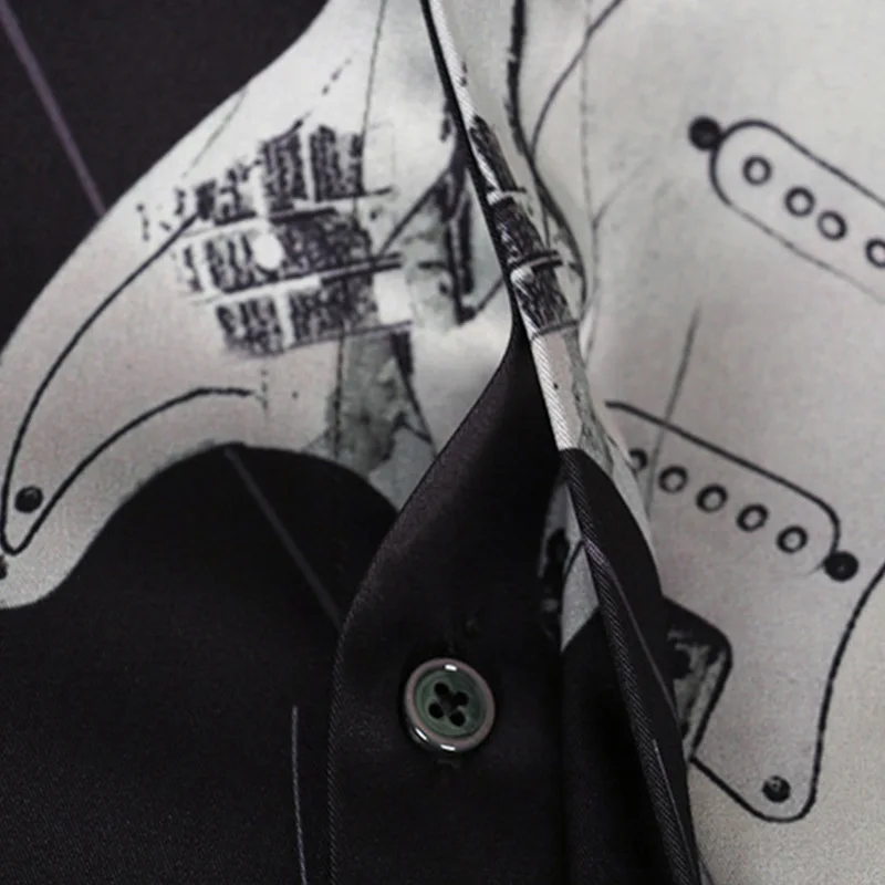 2023 Autumn Luxury Guitar Printed Shirt Men Fashion Slim Long Sleeved Casual Business Shirts Formal Social Party Tuxedo Blouse