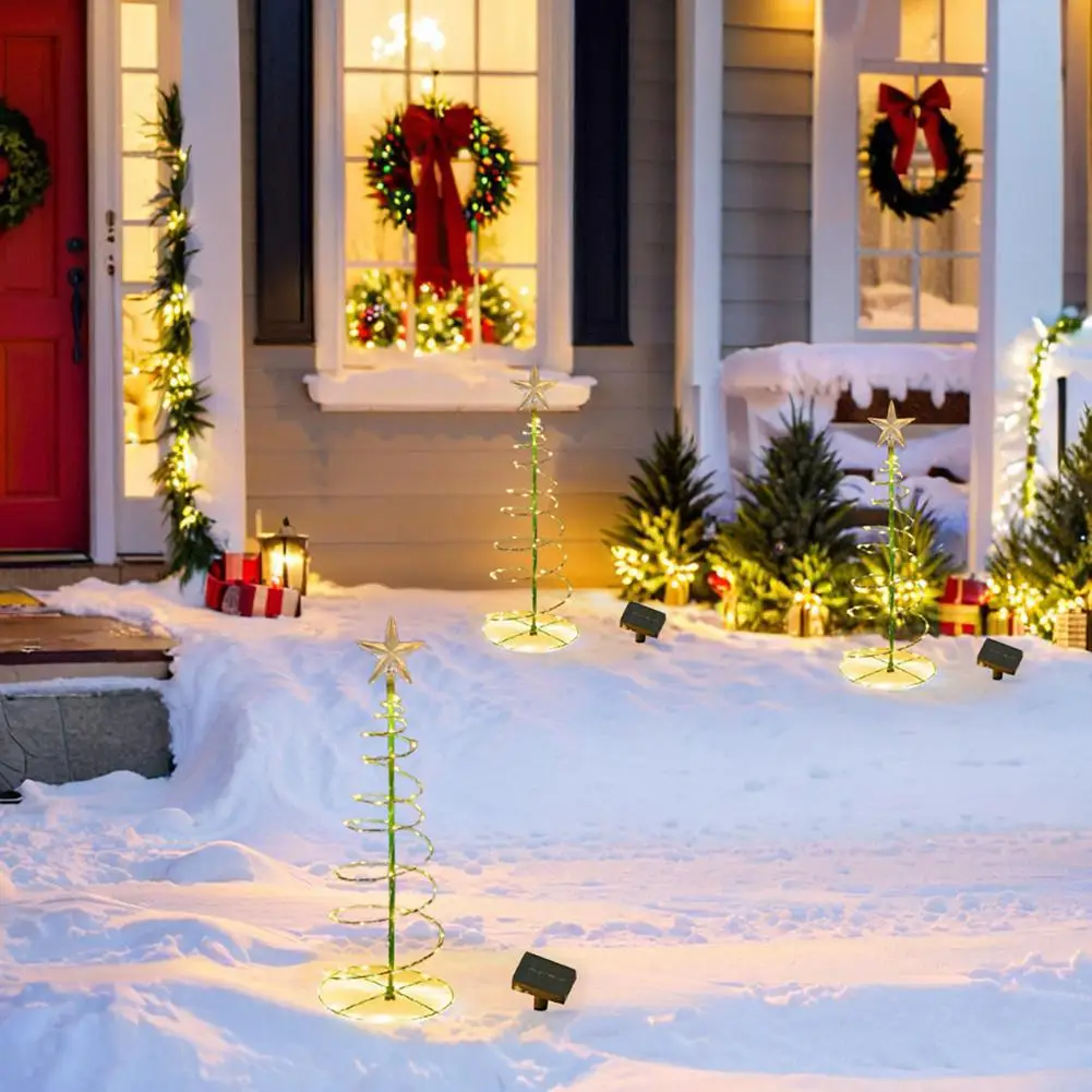 Christmas Tree Lamp Decoration Spiral Tree LED Xmas Tree with Star Topper 3D Solar Garden Lights for Xmas Patio Decor
