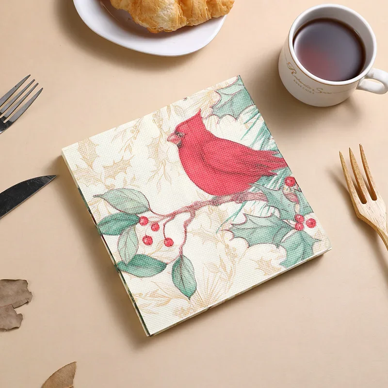 20 Sheets 33*33cm 2-ply Christmas Bird & Fruit Napkins Party Decoration Paper DIY Decoupage Paper