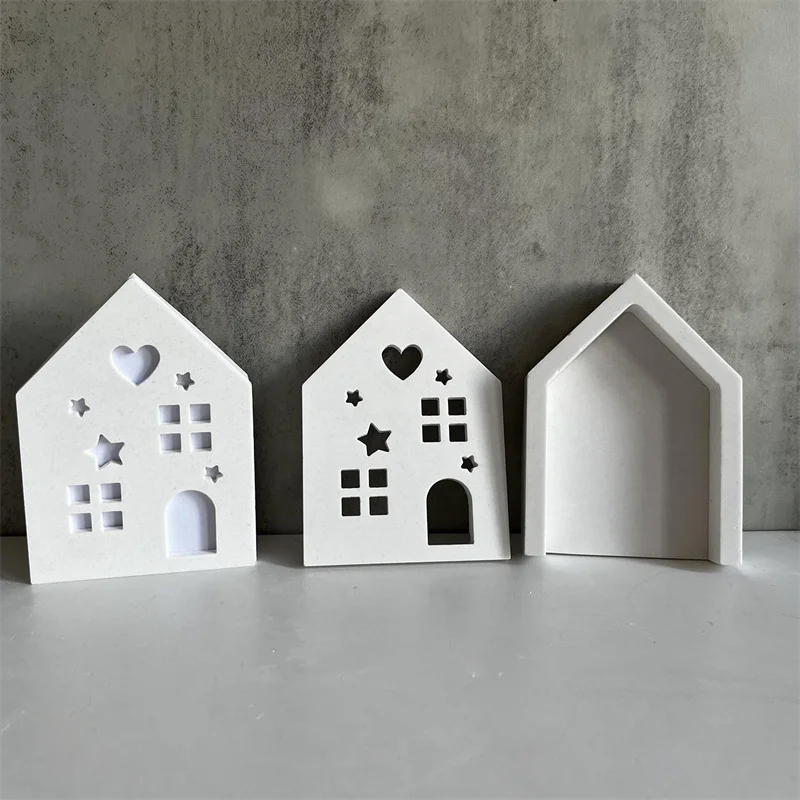 Hollow Splicing House Silicone Mold Gypsum DIY Star Love House Decoration Mold Tea Light Candle Holder Cement Plaster Mould