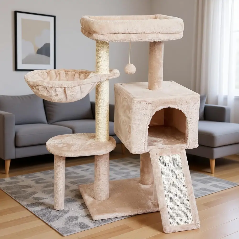 

Cute Cat Tree Kitten Cat Tower Indoor Cat Condo Sisal Scratching Posts Jump Platform Cat Furniture Activity Center Play House Be