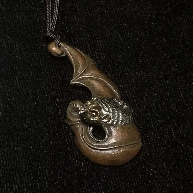 Old Chinese red copper Gilding Carving Lucky bat Statue Gift Collection