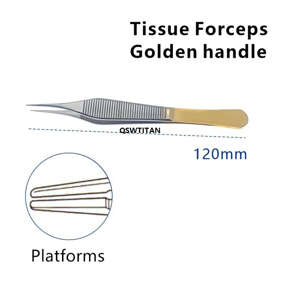 Golden Handle Tissue Forceps Stainless steel with Teeth/Platforms Ophthalmic Surgical Instruments