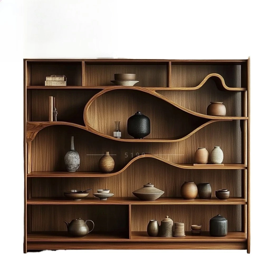 

Новая полка Богу в китайском стиле от пола до потолка, книжный шкаф в китайском стиле, чайная комната, простая современная полка для чайной витрины