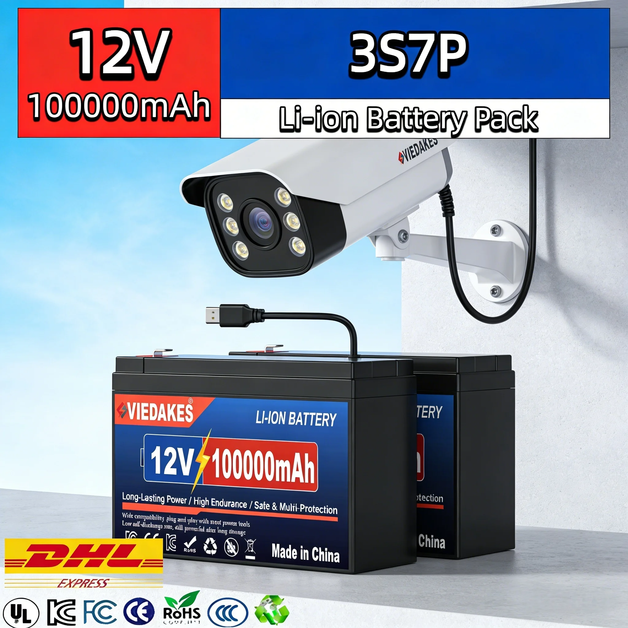 

VIEDAKES Brand New 3S7P 12V 100Ah LiFePO4 18650 Battery Pack Power Bank Over-Discharge Protection for Camper Van Life