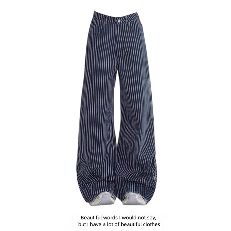 

ZHIZOU женские синие мешковатые джинсы Y2k в полоску большого размера, японские джинсовые брюки 2000-х годов, винтажные джинсовые брюки в стиле Харадзюку, осенняя одежда