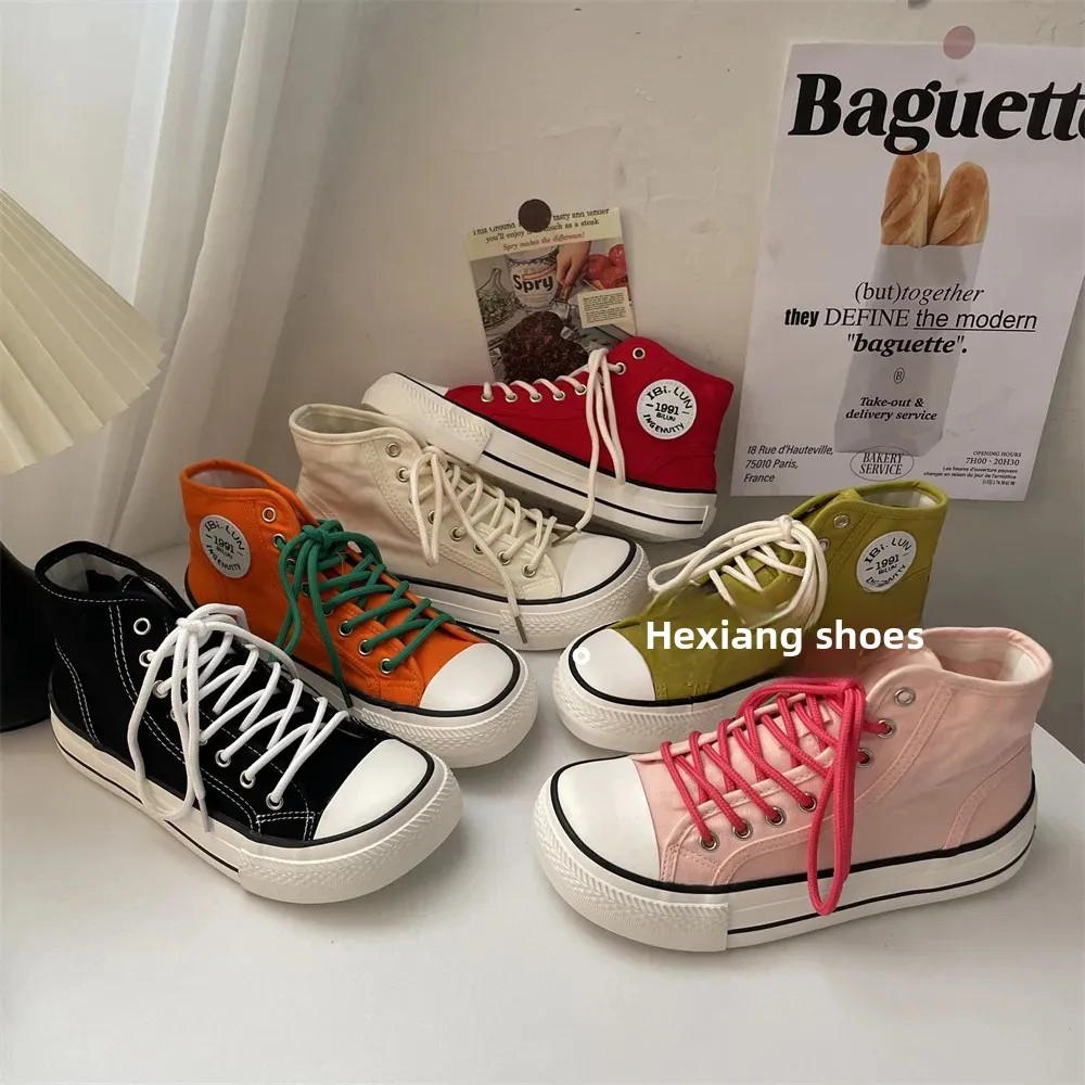 New 2025 High Top Wide Version Mango Head Korean Style Versatile Canvas Shoes Women Lightweight Breathable Board Shoes