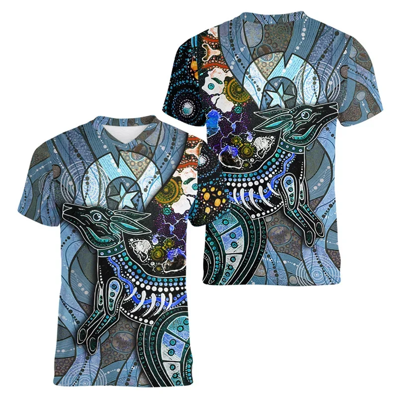 أستراليا الكنغر نمط تي شيرت الرجال ثلاثية الأبعاد المطبوعة الحيوان تي شيرت الرياضة الخامس الرقبة قصيرة الأكمام بلايز الصيف تنس كرة القدم تيز