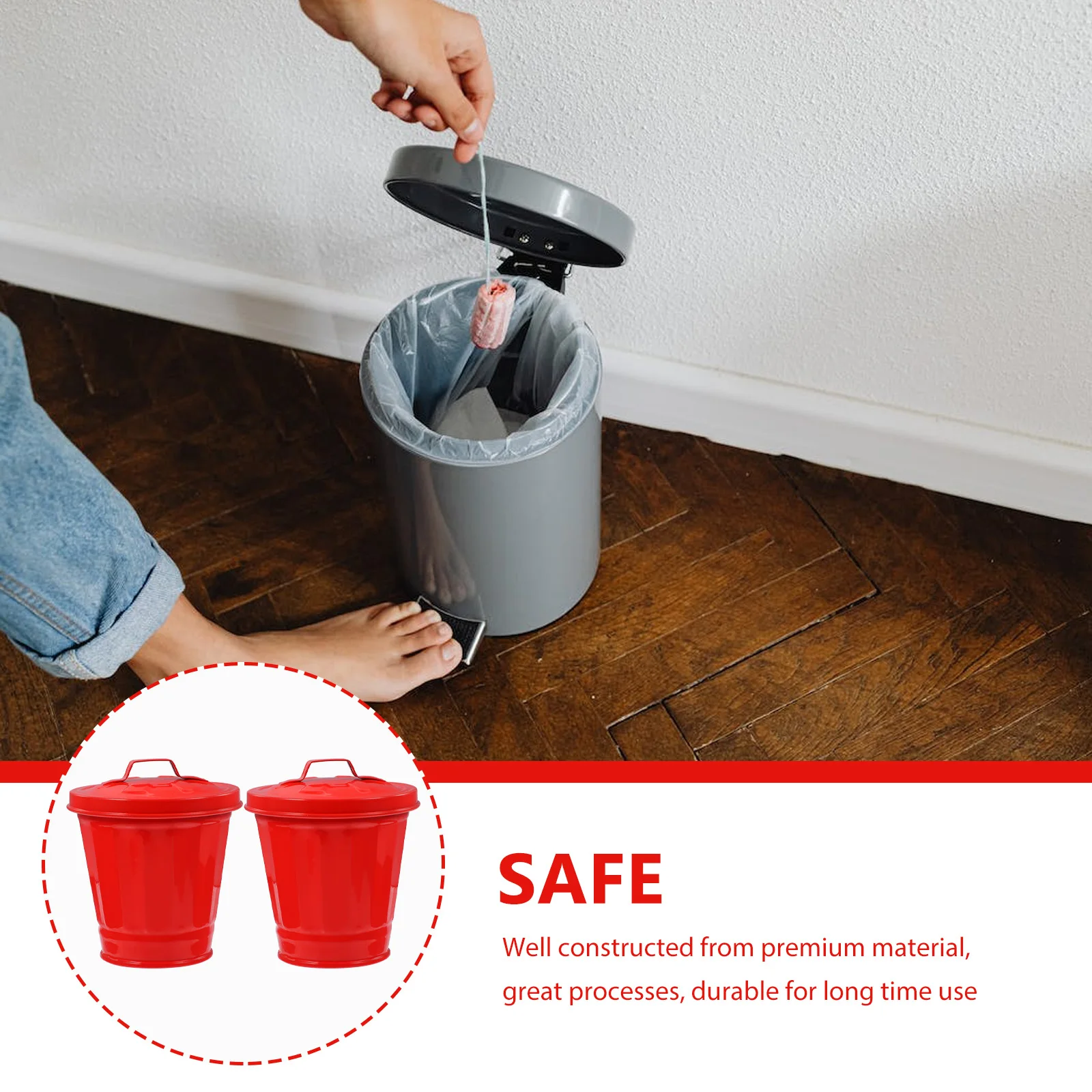 

2Pcs Handled Storage Tin Bucket Silver Desktop Trash Container Galvanized Iron Garbage Holder Countertop Mini Size Durability