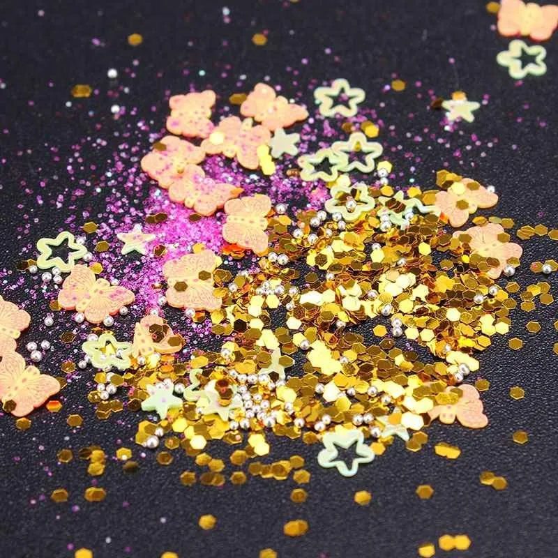 48 garrafa/caixa profissional resina espumante glitter em pó coração estrela micro contas arte do prego lantejoulas para fazer jóias artesanato diy ma