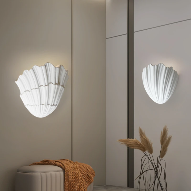 White Gypsum Shell Wall Lamp Modern Creative LED Light Source Living Room Corridor Background Wall Lighting Wall Lights