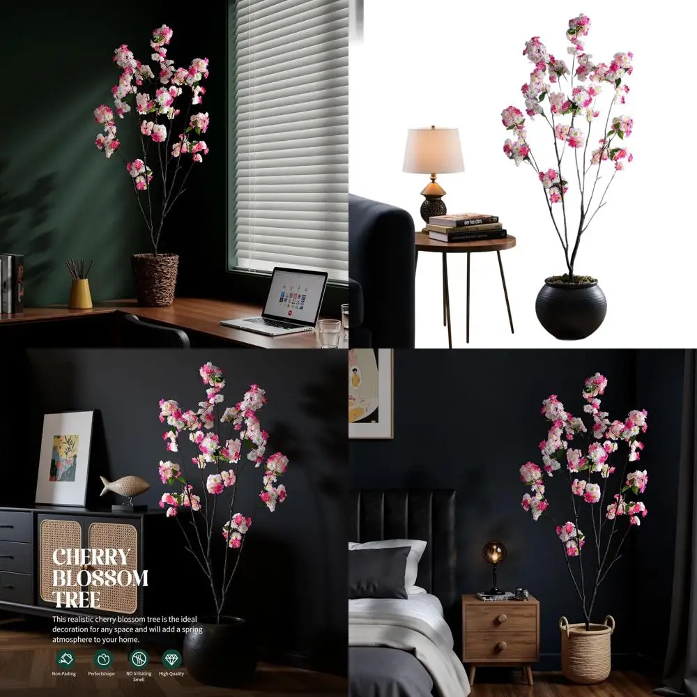 

59 Tall Artificial Cherry Blossom Tree for Home Decor, Indoor Faux Trees with Pink Roses, Suitable for Living Room, Bedroom, and