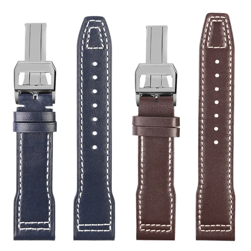 For IWC Spitfire Pilot Little Prince Mark 18 Watchband cowhide Leather Bracelet 20mm 21mm Watch Strap Man‘s Brown Black Blue