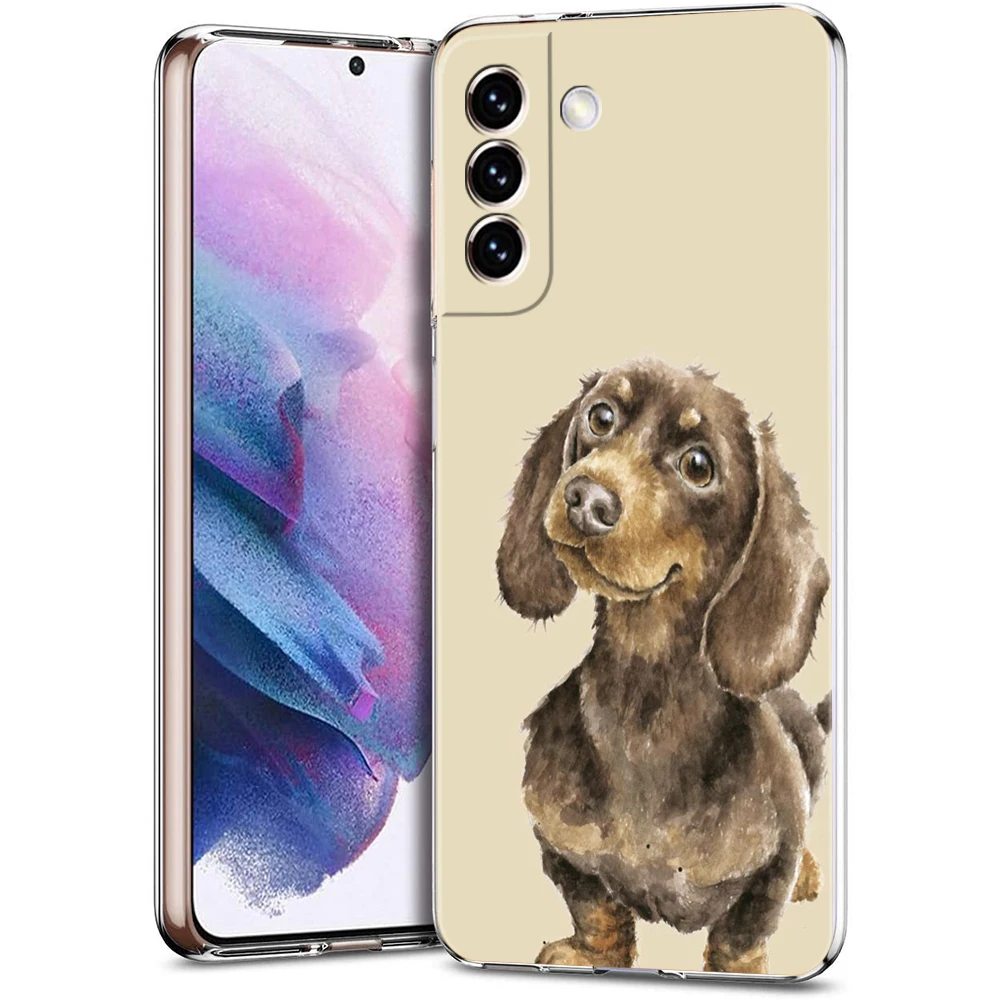 Phone Case For Samsung Galaxy S24 Ultra S23 FE S22 S20 S21 5G S10 S9 Plus S10E S8 Soft Clear Dachshund Sausage Dog Cover