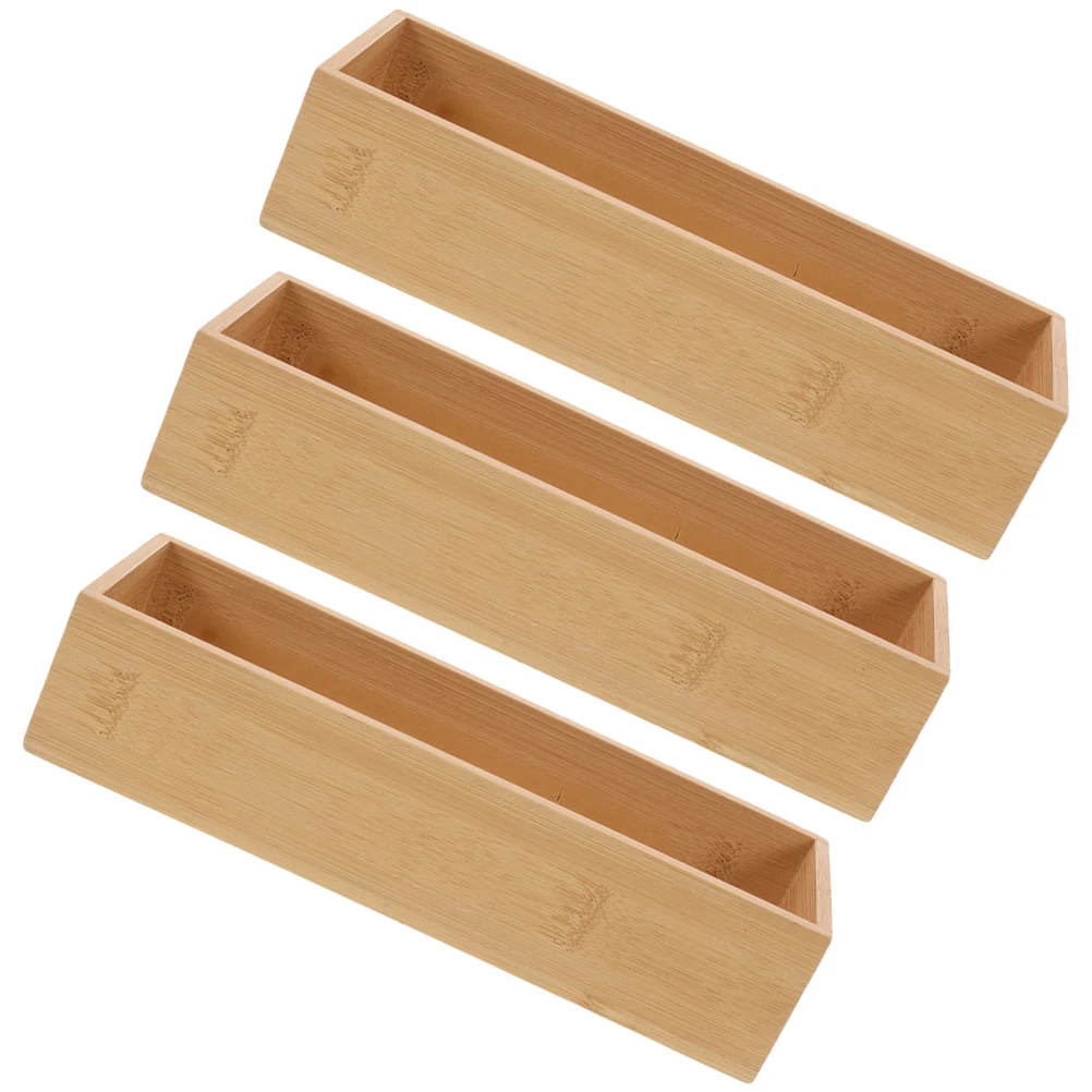 

3Pcs Wooden Storage Boxes Lidless Organizer Set Natural Wood Finish Large Capacity Makeup Dresser Desk Bathroom Tray Minimalist
