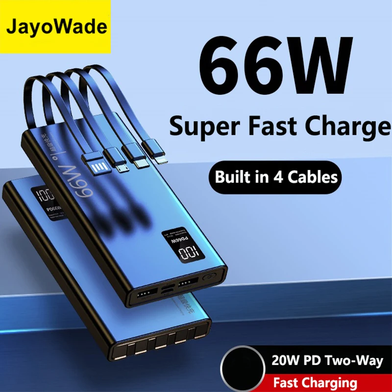 

JayoWade 66 Вт сверхбыстрая зарядка Powerbank 20000 мАч Power Bank кабель внешний аккумулятор для iPhone Xiaomi Samsung Huawei Poverbank