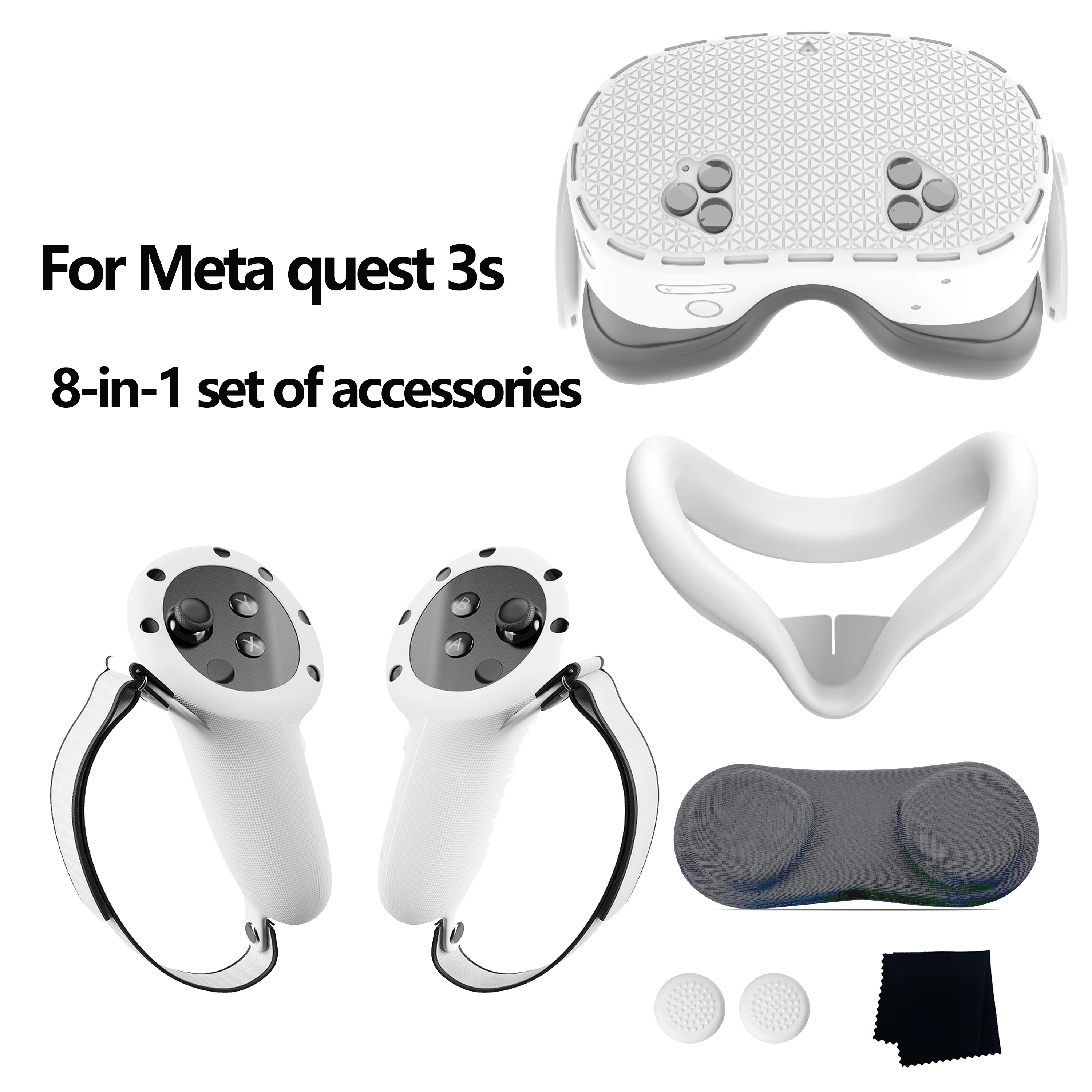 

For Quest 3S VR Accessories Kit Soft Silicone Face Cover Controller Protection GripS Adjustable Woven Strap for Meta Quest 3S
