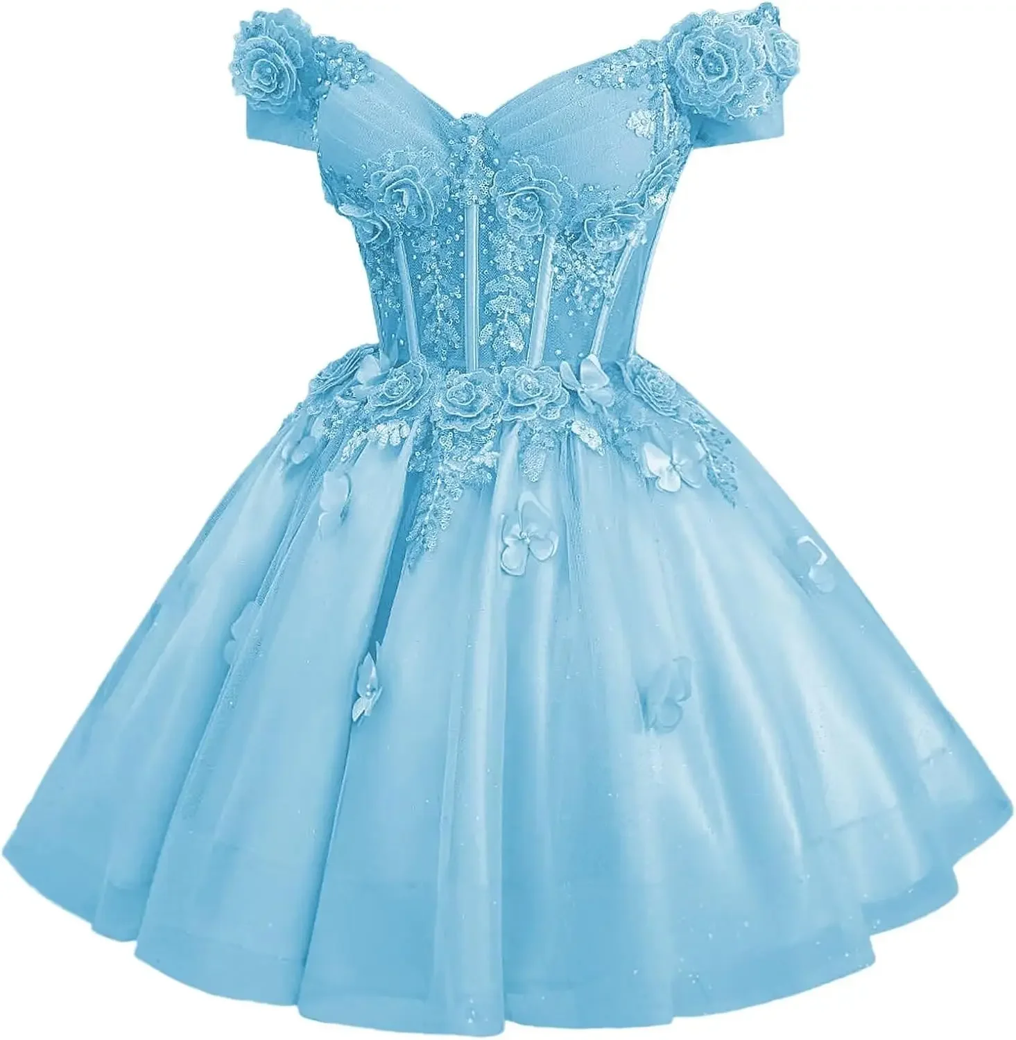 Shiny Tulle Homecoming Dress Cocktail Wedding Guest Gown 2026 Off Shoulder Short Prom Dress Custom image 5
