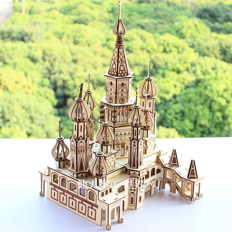 3D Wooden Puzzle Saint Basil\'s Cathedral Building House Kits Castle Villa Model Jigsaw Teen DIY Toys For Children Kids Gift