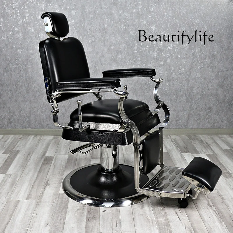 High-End Barber Shop Retro Hairdressing Chair Hair Salon Hair Cutting Can Be Put down European Style Men's Barber Chair