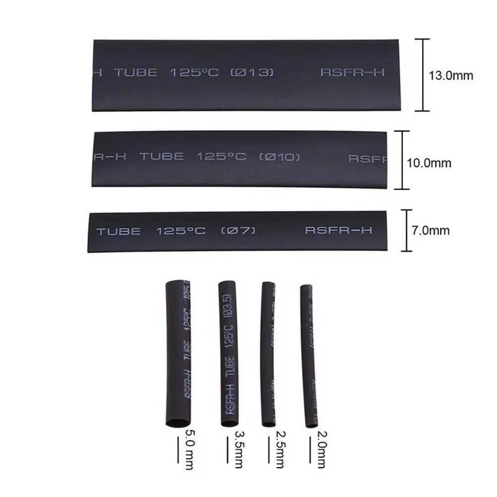 Home Heat Shrink Tube Insulated Shrinkable Sleeve 2-13mm Wrap 127 Pcs Accessories Assorted Black Cable Car Kit