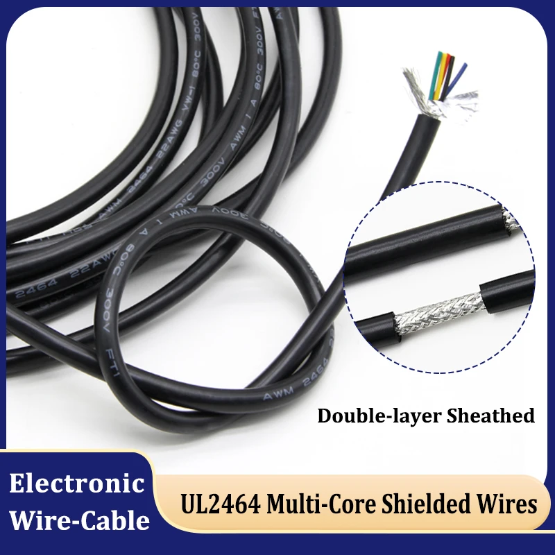 

2~10M UL2464 Double-layer Shielded Wire 2 ~ 12Cores Tinned Copper 28/26/24/22/20/18AWG Signal Control Audio Line Insulated Cable