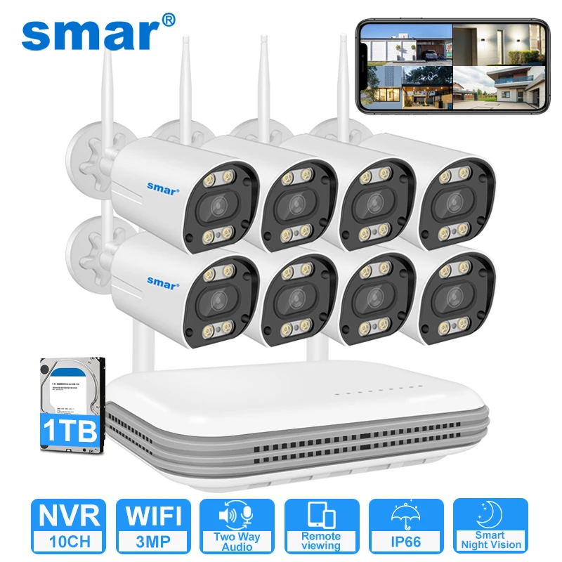 

Smar H.265 3/5MP Camera kit Wireless CCTV System Wifi Camera Kit Security Audio Human Detect IP 8CH NVR Video Surveillance