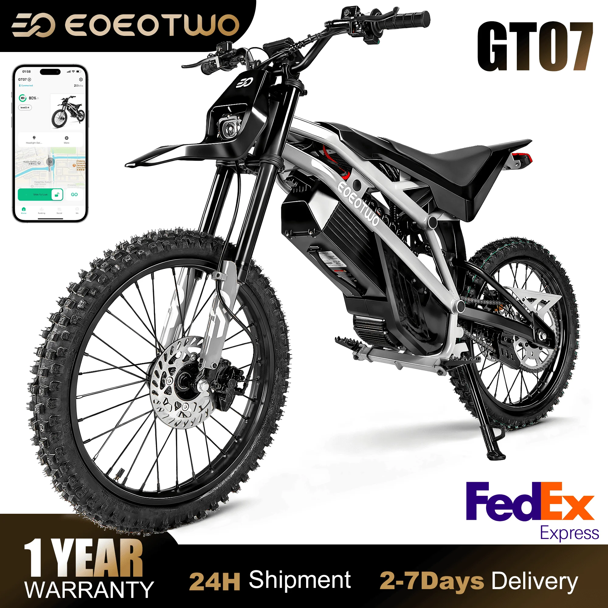 EOEOTWO GT07 دراجة ترابية كهربائية للبالغين محرك Peak-4000W بطارية 60V35AH بحد أقصى 45 ميجابكسل و50 ميل، دراجة كهربائية للكبار بإطار سميك