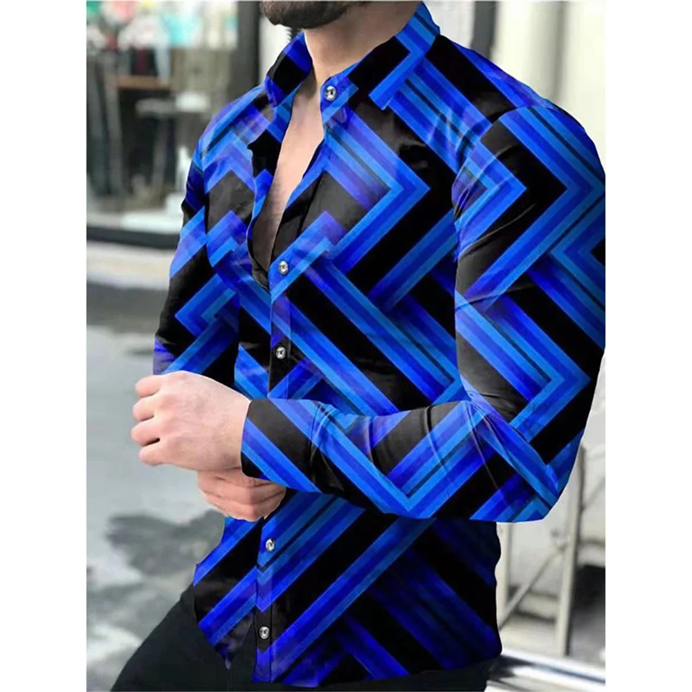 Primavera 3d stampato motivo a scacchi camicie floreali uomo camicia a maniche lunghe risvolto con bottone Y2k camicie moda Casual Slim Clothe