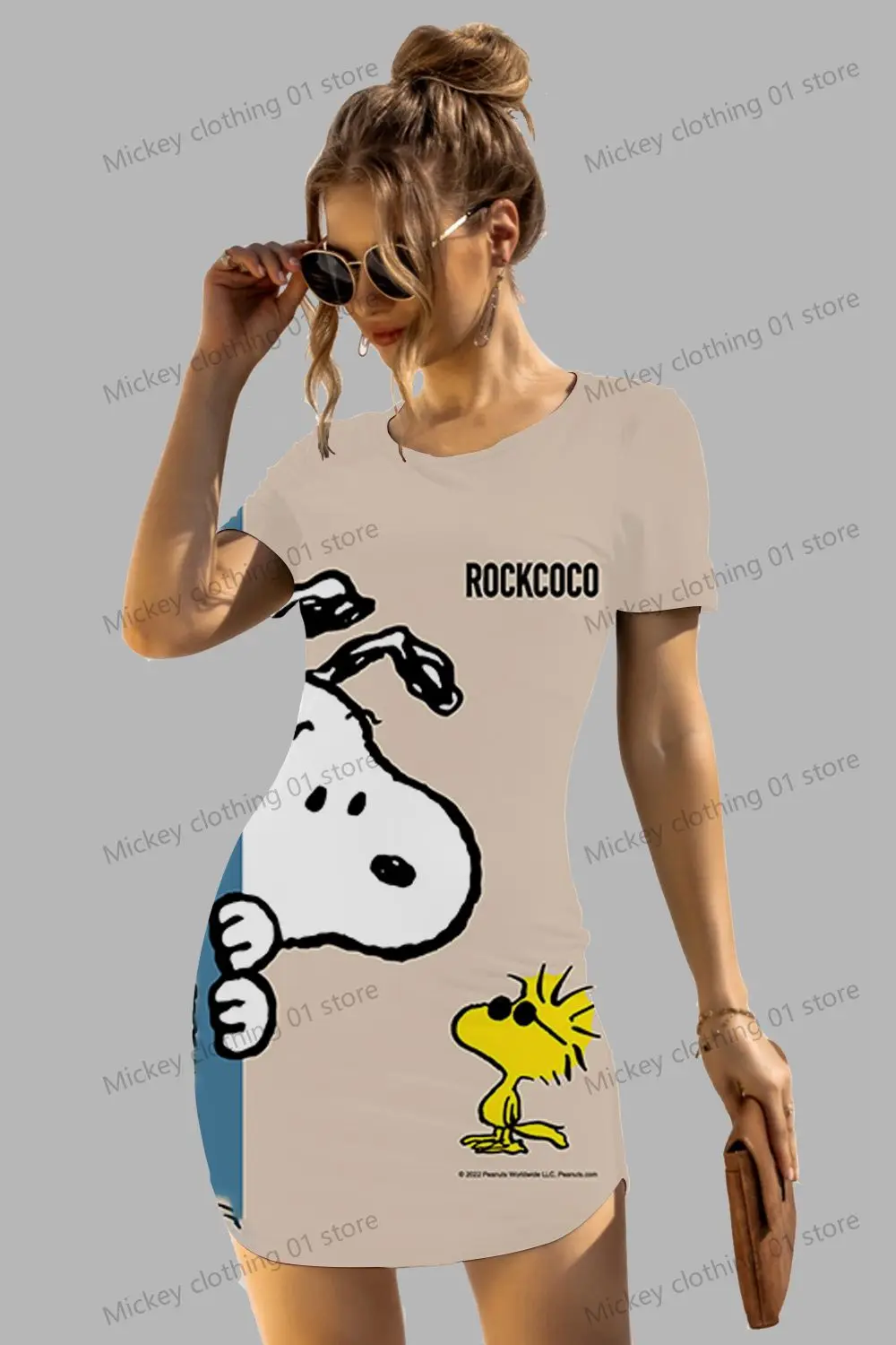 

Women's Short Sleeved Hip Dresses Snoopy Kawaii S-3XL Anime O Neck Spicy Girl Dress 2024 Y2k Sanrio Fashion Summer New Sexy 2024