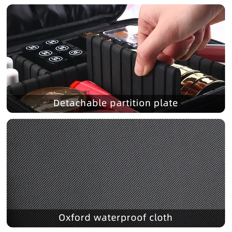 حقيبة مستحضرات تجميل محمولة بطبقتين مع فواصل قابلة للتعديل ، علبة ، إكسسوارات مستحضرات تجميل