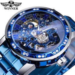 Winner 01B Luxury Skeleton men Mechanical Watch Male Clock Hand Wind Blue Watch Skeleton Montres pour hommes