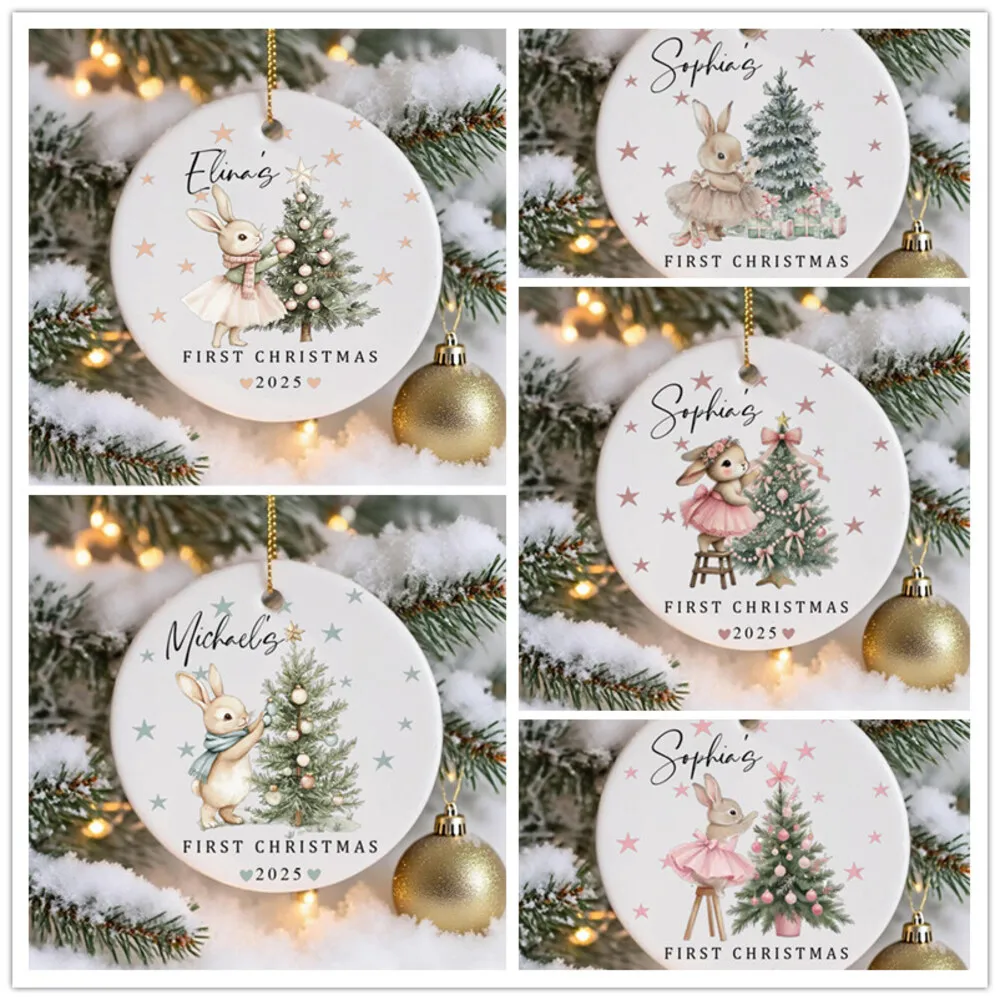 1pc Personalized 2025 Baby First Christmas Ceramic Ornament Baby’s First Christmas Tree Bauble New Baby Xmas Bauble Gift