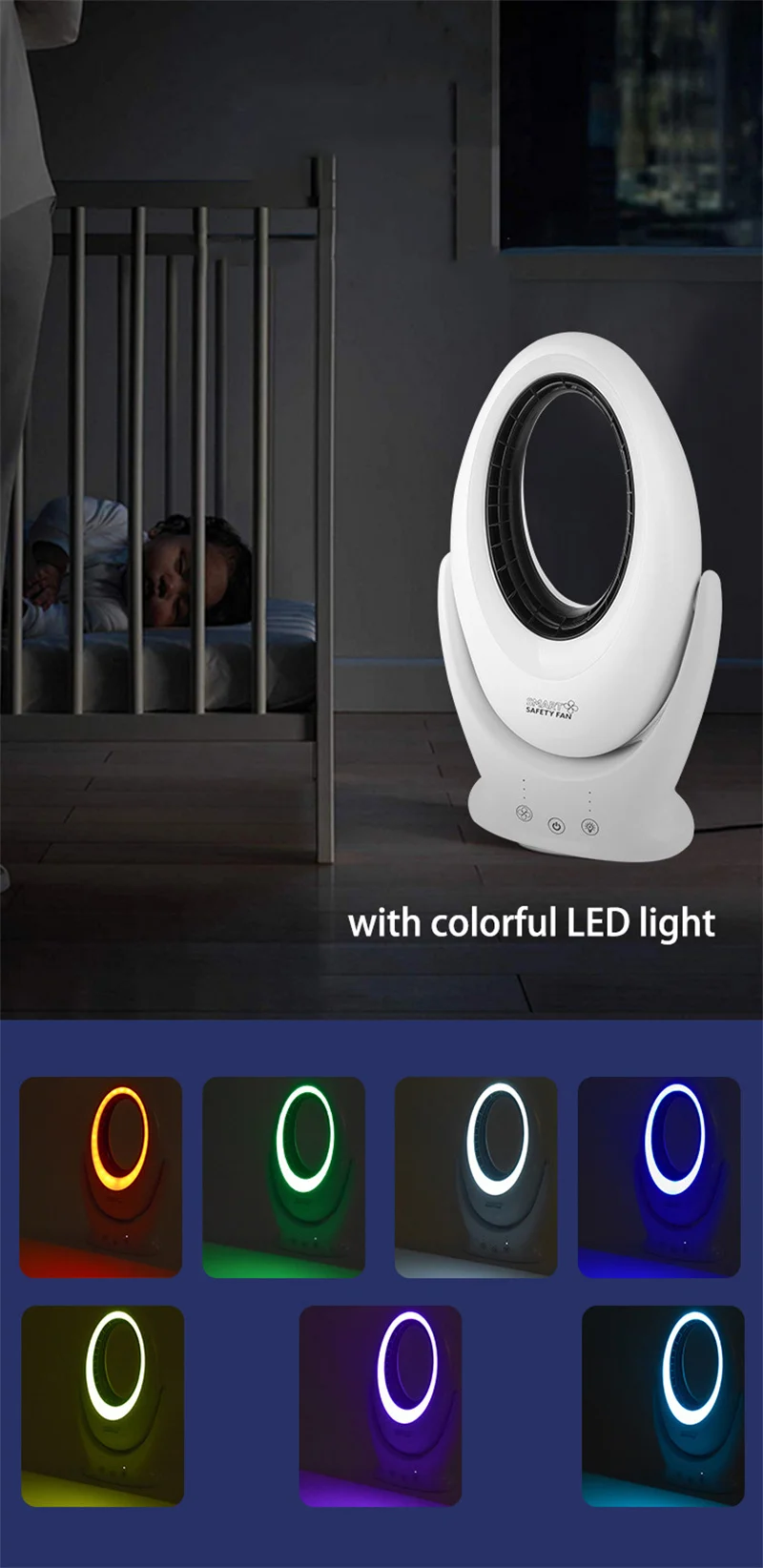 Ventilador eléctrico sin aspas con luz, ventilador silencioso recargable por USB para el hogar, dormitorio, refrigeración por aire, Mini ventiladores de mesa de alta calidad FS108