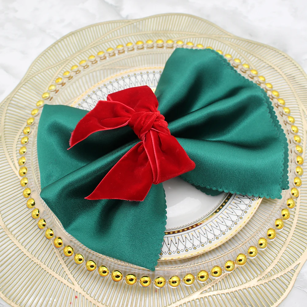 12Pcs Handmade Velvet Bowknot Napkin Rings Holder for Christmas Wedding Thanksgiving Dinner Banquet Table Decor HWW57