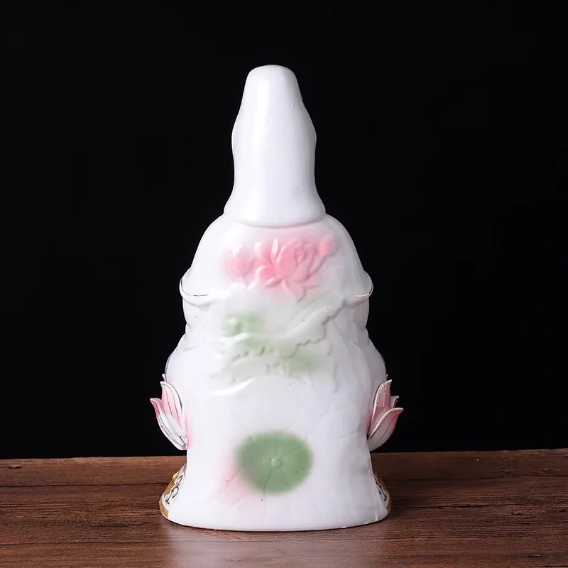 تمثال قوانيين من البورسلين الأبيض - بحر جنوب أفالوكيتشفارا بوديساتفا مع اللوتس والمزهرية، تمثال ديكور مذبح بوذي أنيق