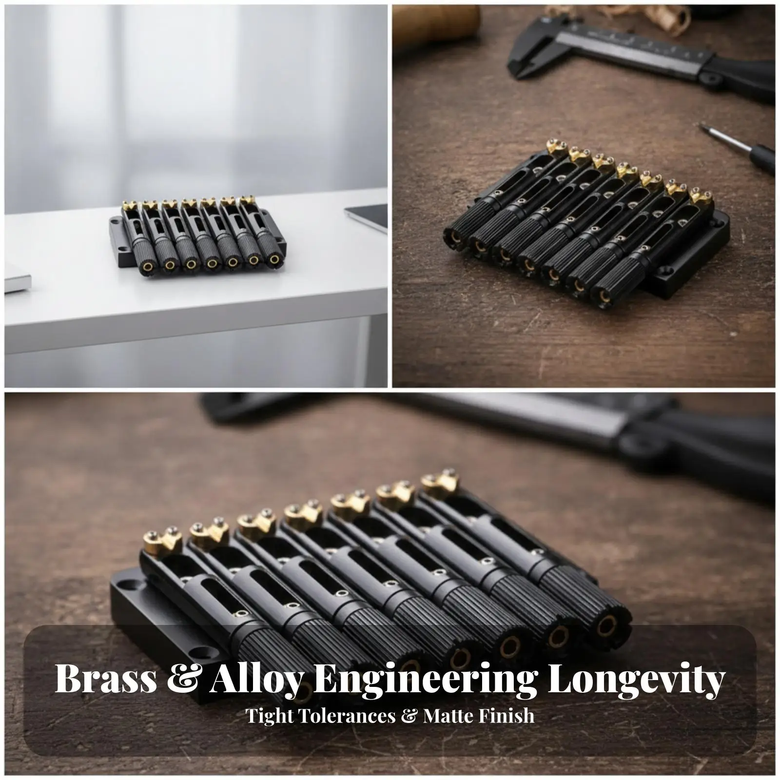 Slanted 7 String Guitar Bridge with Precision Tuners for Headless Electric Guitar Black Metal Brass Replacement Hardware