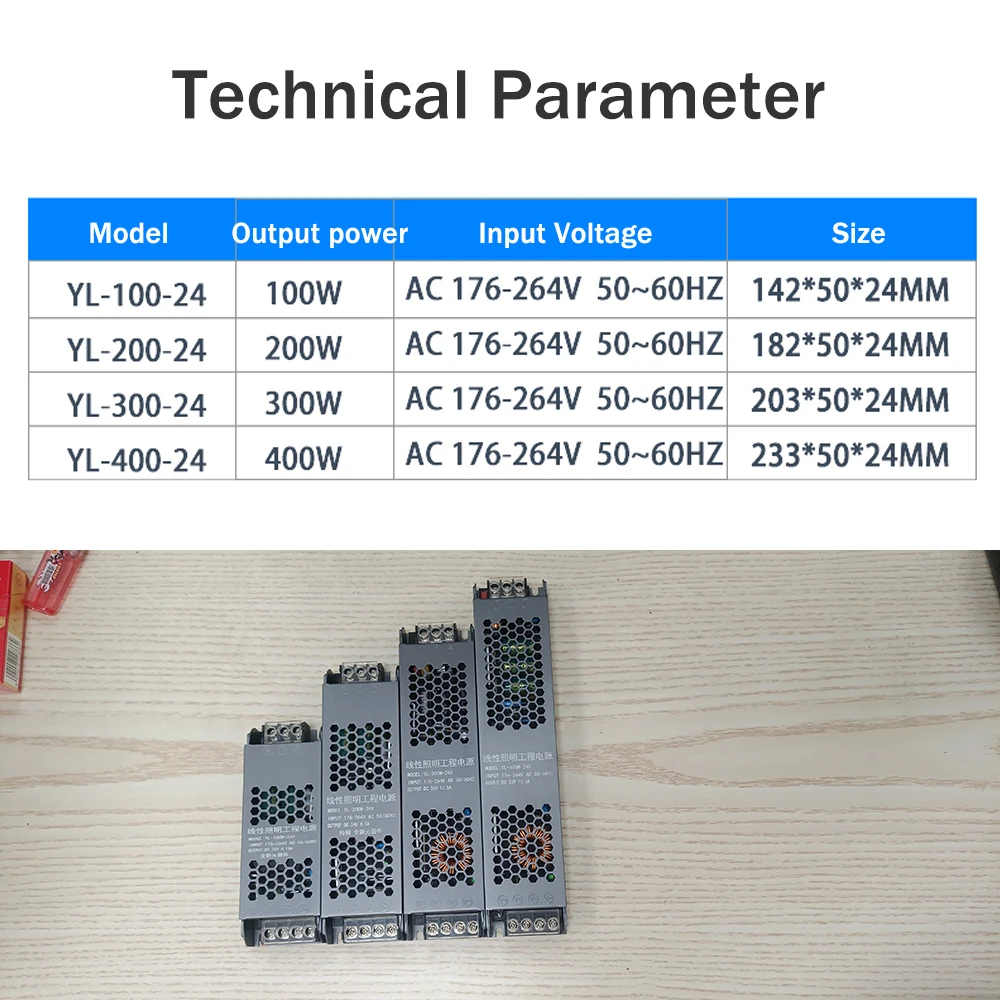 Super Thin Power Supply AC176V-264V to DC 12V 24V 60W 100W 200W 300W 400W Transformer Converter for LED Strip Light Driver