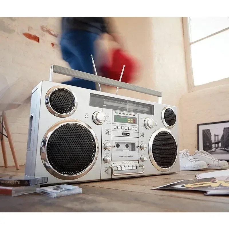 FOR Brooklyn 1980S-Style Portable Boombox - CD Player, Cassette Player, FM Radio, USB, Wireless Bluetooth Speaker - Silver