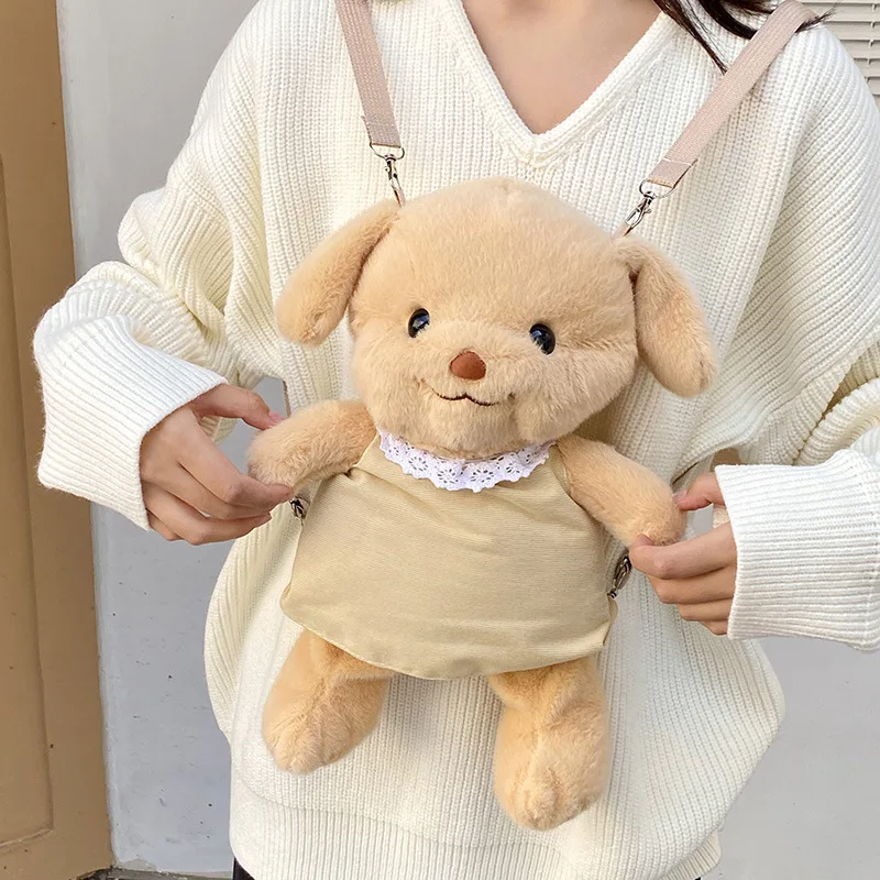 Novo bonito poodle cão de pelúcia mochila amarelo filhote de cachorro plushie boneca kawaii simulação anime brinquedo de pelúcia presentes para namorada