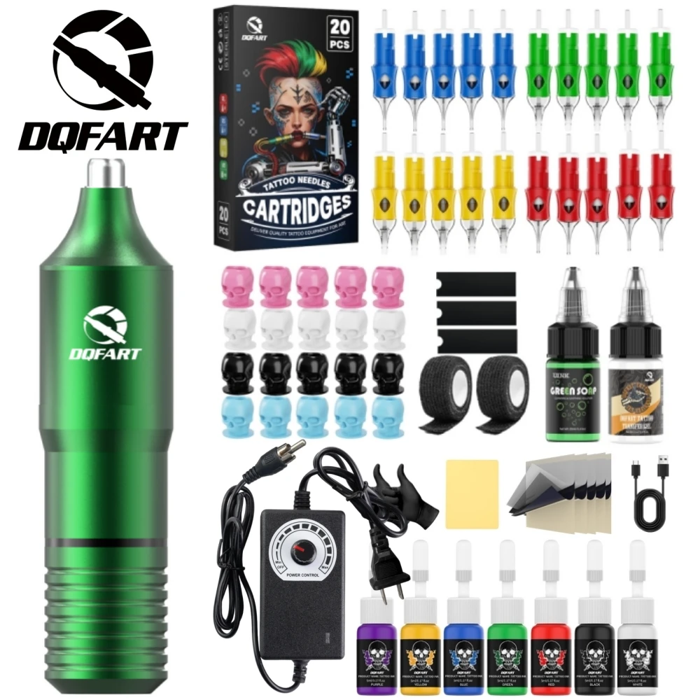 DQFART Electric Tattoo Machine Removable Battery&Adapter Body Art Creative Designs Tattoo Ink Needles Blue Soap Tattoo Artists